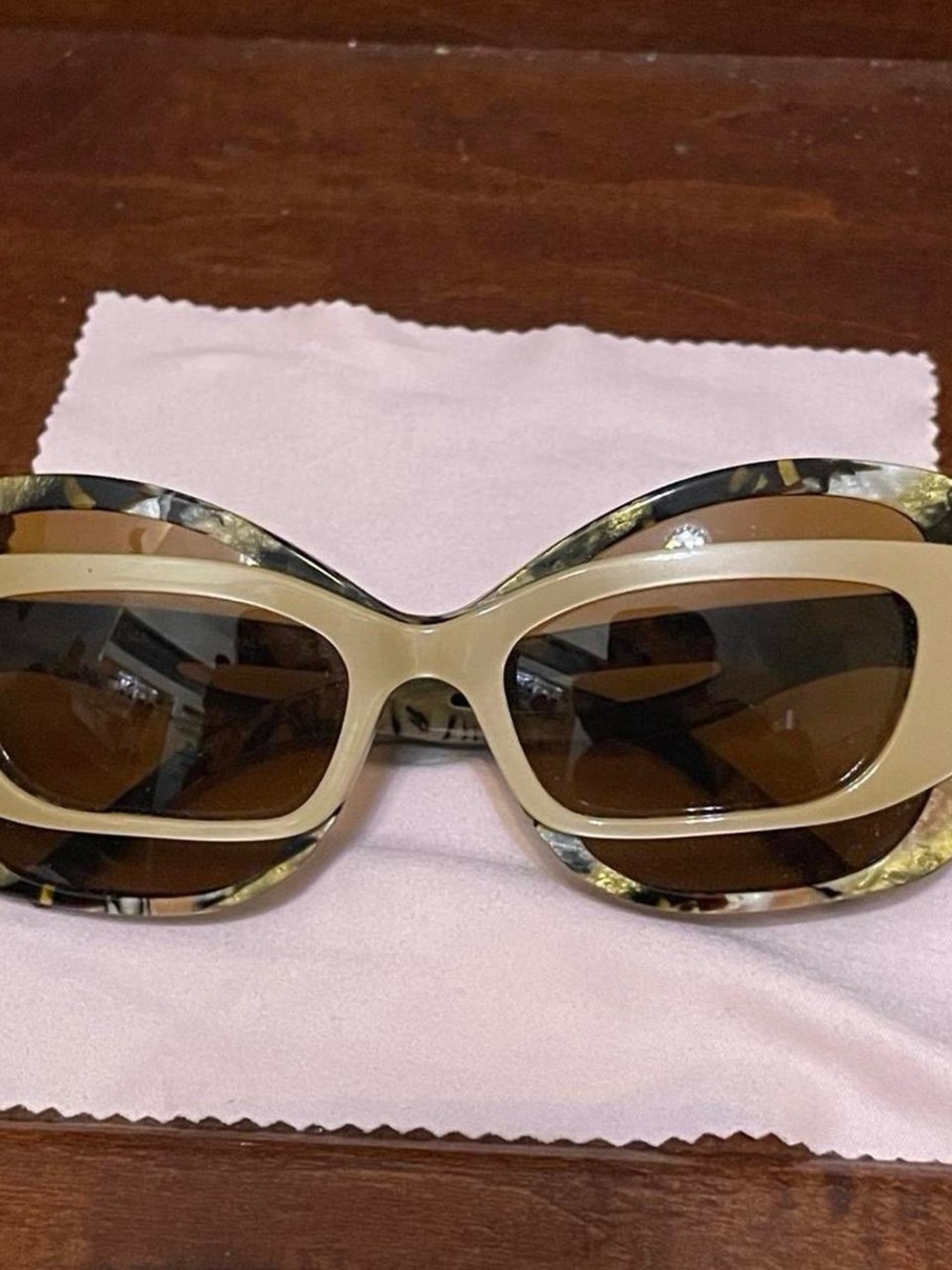 Dolce & Gabbana Beige and Tortoiseshell Layered Frame Sunglasses